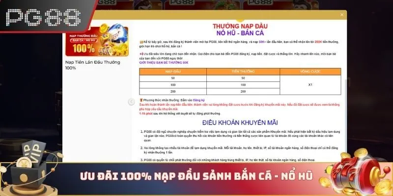 Ưu đãi tặng 100% nạp lần đầu sảnh Bắn cá - Nổ hũ